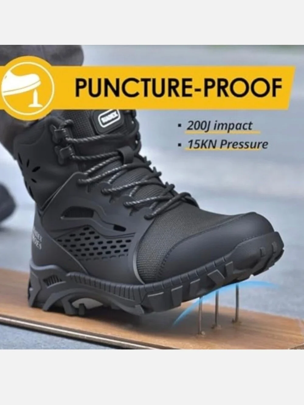 Men's Puncture-Proof Black Work Boots – Heavy-Duty Safety Footwear